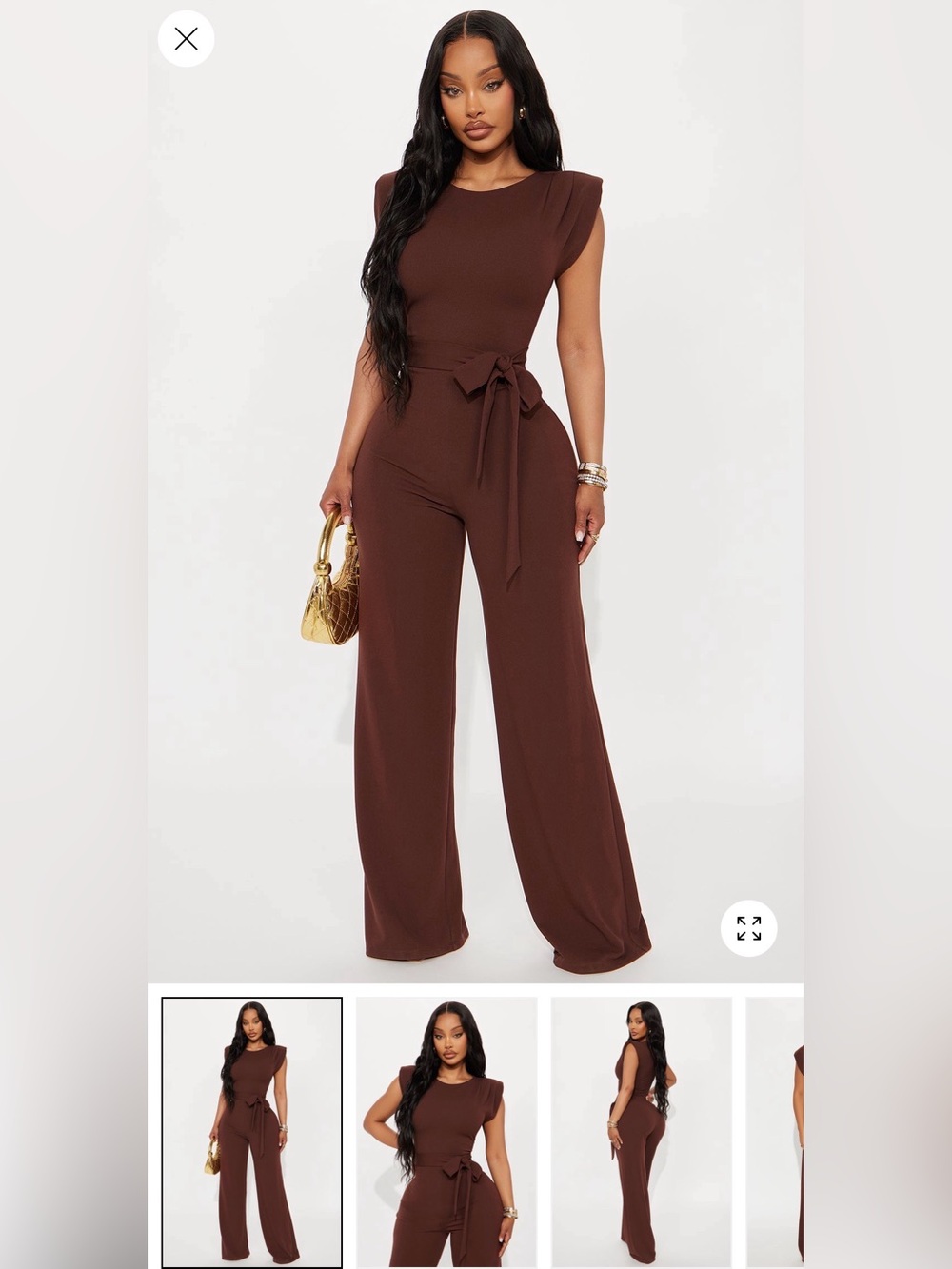Sleeveless Wide-Leg Jumpsuit with Waist Tie - Brown
